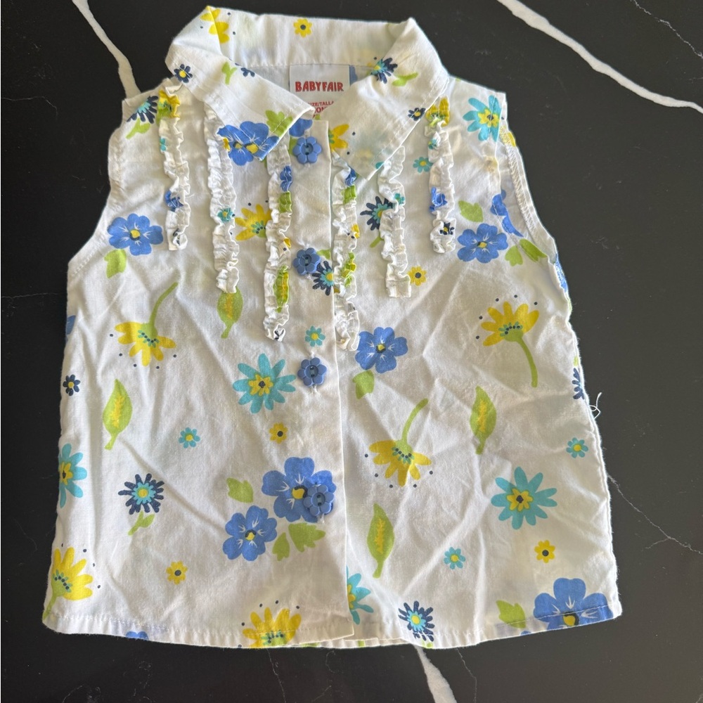 Vintage‎ Floral Sleeveless Top with Blue and Yellow Flowers